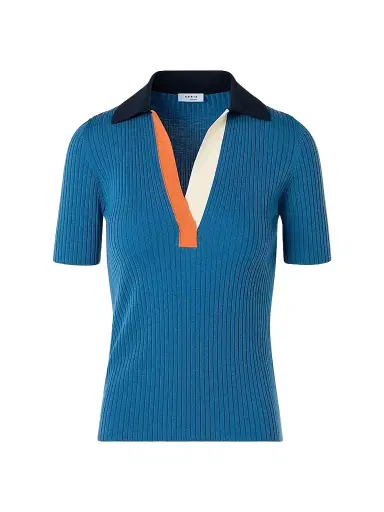 Akris punto Women's Rib-Knit Wool Short-Sleeve Polo Shirt | Thumbnail 1 Akris punto Women's Rib-Knit Wool Short-Sleeve Polo Shirt | Thumbnail 1