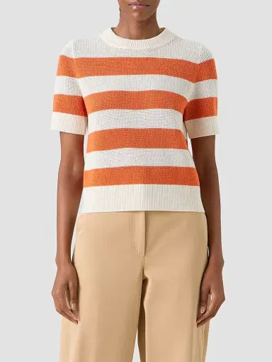 Akris punto Women's Striped Short-Sleeve Crewneck Sweater - Cream Orange - Size 16 | Thumbnail 4 Akris punto Women's Striped Short-Sleeve Crewneck Sweater - Cream Orange - Size 16 | Thumbnail 4