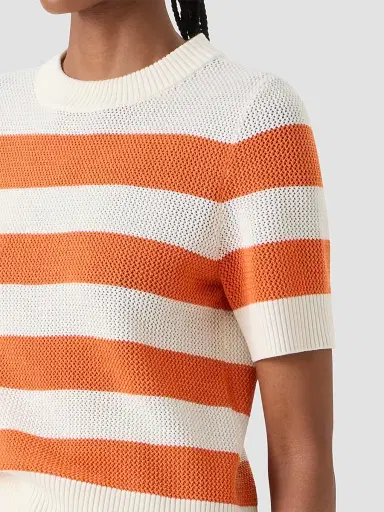 Akris punto Women's Striped Short-Sleeve Crewneck Sweater - Cream Orange - Size 16 | Thumbnail 5 Akris punto Women's Striped Short-Sleeve Crewneck Sweater - Cream Orange - Size 16 | Thumbnail 5