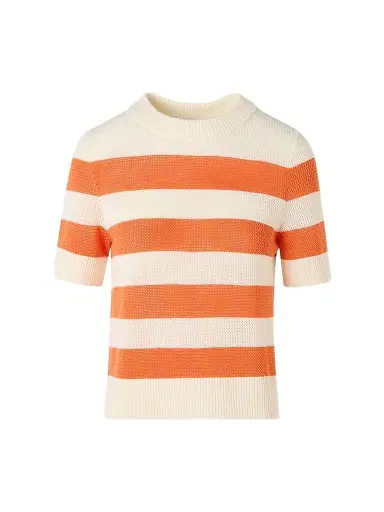 Akris punto Women's Striped Short-Sleeve Crewneck Sweater - Cream Orange - Size 16 | Thumbnail 1 Akris punto Women's Striped Short-Sleeve Crewneck Sweater - Cream Orange - Size 16 | Thumbnail 1