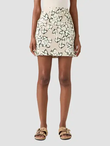 Akris punto Women's Papercut Floral Denim Mini Skirt - Beige Cream Olive | Thumbnail 3 Akris punto Women's Papercut Floral Denim Mini Skirt - Beige Cream Olive | Thumbnail 3