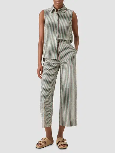 Akris punto Women's Seersucker Striped Cotton Blouse - Size 14 | Thumbnail 2 Akris punto Women's Seersucker Striped Cotton Blouse - Size 14 | Thumbnail 2