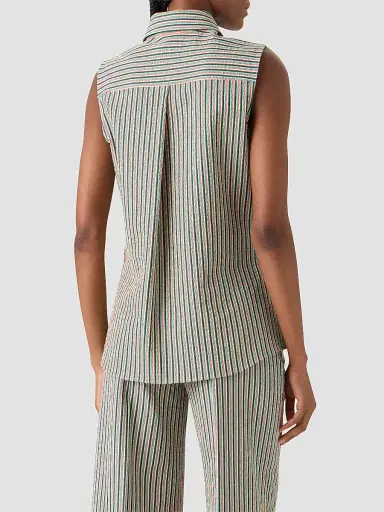 Akris punto Women's Seersucker Striped Cotton Blouse - Size 14 | Thumbnail 3 Akris punto Women's Seersucker Striped Cotton Blouse - Size 14 | Thumbnail 3
