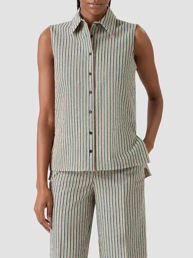 Akris punto Women's Seersucker Striped Cotton Blouse - Size 14 | Thumbnail 4 Akris punto Women's Seersucker Striped Cotton Blouse - Size 14 | Thumbnail 4