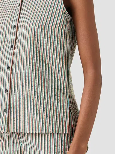 Akris punto Women's Seersucker Striped Cotton Blouse - Size 14 | Thumbnail 5 Akris punto Women's Seersucker Striped Cotton Blouse - Size 14 | Thumbnail 5