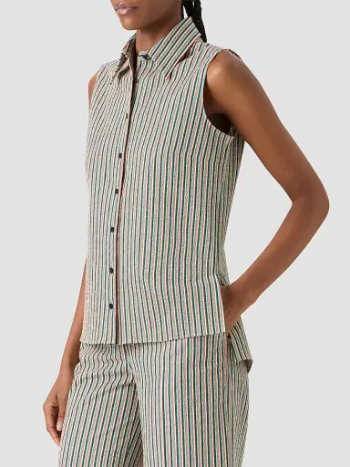 Akris punto Women's Seersucker Striped Cotton Blouse - Size 14 | Thumbnail 6 Akris punto Women's Seersucker Striped Cotton Blouse - Size 14 | Thumbnail 6