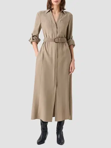 Akris punto Women's Twill Belted Trench-Style Midi Dress - Beige - Size 14 | Thumbnail 2 Akris punto Women's Twill Belted Trench-Style Midi Dress - Beige - Size 14 | Thumbnail 2