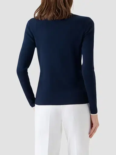 Akris punto Women's Wool Zip-Front Cardigan - Navy Cream - Size 16 | Thumbnail 3 Akris punto Women's Wool Zip-Front Cardigan - Navy Cream - Size 16 | Thumbnail 3