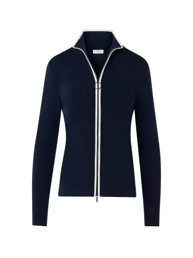 Akris punto Women's Wool Zip-Front Cardigan - Navy Cream - Size 16 | Thumbnail 1 Akris punto Women's Wool Zip-Front Cardigan - Navy Cream - Size 16 | Thumbnail 1