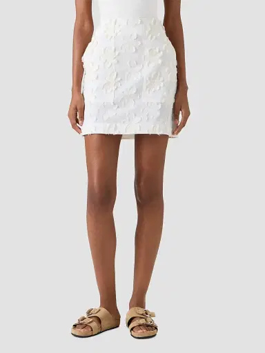 Akris punto Women's Floral Appliqué Poplin Miniskirt - Cream | Thumbnail 3 Akris punto Women's Floral Appliqué Poplin Miniskirt - Cream | Thumbnail 3