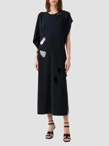 Akris punto Women's Lasercut Crêpe Appliqué Midi Dress - Black - Size 16 | Thumbnail 2 Akris punto Women's Lasercut Crêpe Appliqué Midi Dress - Black - Size 16 | Thumbnail 2