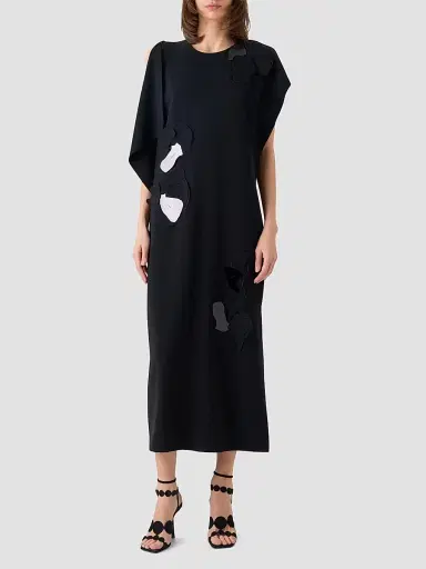 Akris punto Women's Lasercut Crêpe Appliqué Midi Dress - Black - Size 16 | Thumbnail 4 Akris punto Women's Lasercut Crêpe Appliqué Midi Dress - Black - Size 16 | Thumbnail 4