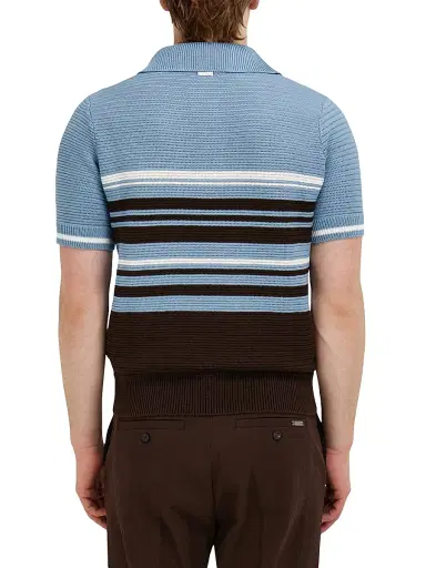 Ferragamo Men's Striped Cotton Knit Polo Shirt - Washed Express White - Size XL | Thumbnail 4 Ferragamo Men's Striped Cotton Knit Polo Shirt - Washed Express White - Size XL | Thumbnail 4