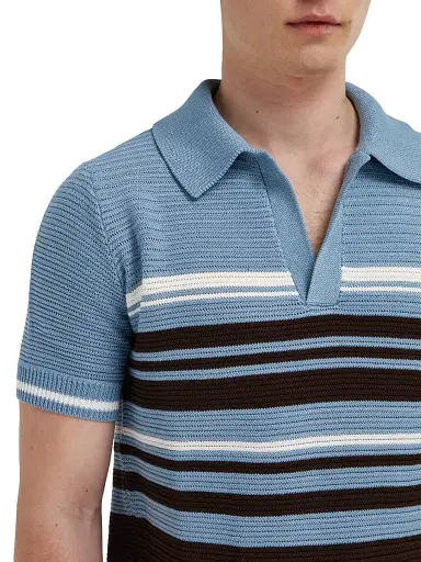 Ferragamo Men's Striped Cotton Knit Polo Shirt - Washed Express White - Size XL | Thumbnail 5 Ferragamo Men's Striped Cotton Knit Polo Shirt - Washed Express White - Size XL | Thumbnail 5