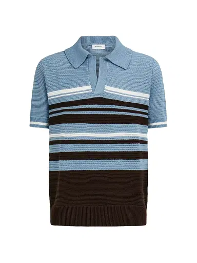 Ferragamo Men's Striped Cotton Knit Polo Shirt - Washed Express White - Size XL | Thumbnail 1 Ferragamo Men's Striped Cotton Knit Polo Shirt - Washed Express White - Size XL | Thumbnail 1