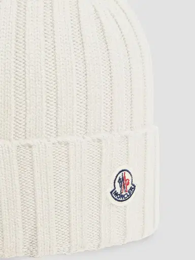 Moncler Women's Beanie Hat in Wool - White | Thumbnail 3 Moncler Women's Beanie Hat in Wool - White | Thumbnail 3