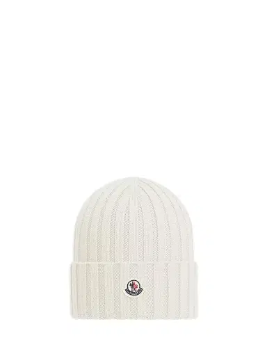 Moncler Women's Beanie Hat in Wool - White | Thumbnail 1 Moncler Women's Beanie Hat in Wool - White | Thumbnail 1
