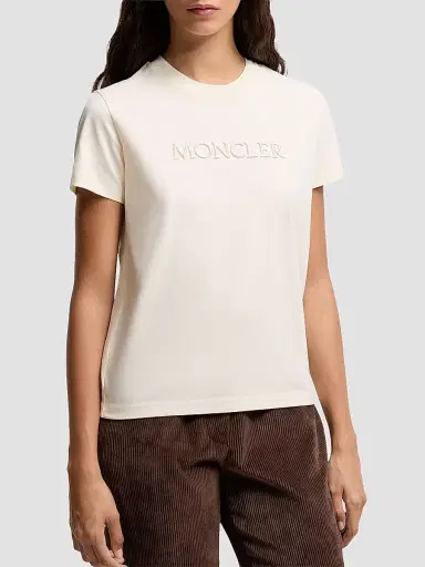 Moncler Women's Crew Neck in Cotton - White | Thumbnail 2 Moncler Women's Crew Neck in Cotton - White | Thumbnail 2