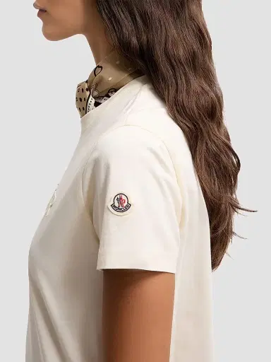 Moncler Women's Crew Neck in Cotton - White | Thumbnail 4 Moncler Women's Crew Neck in Cotton - White | Thumbnail 4