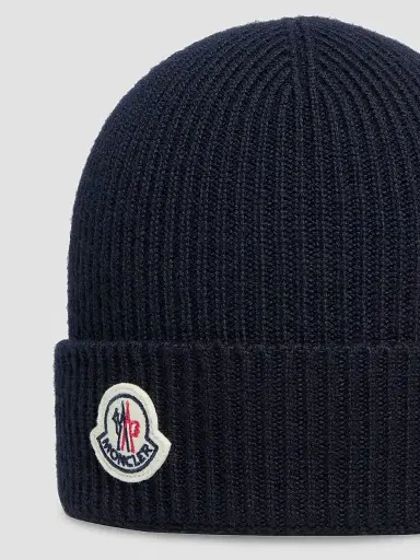 Moncler Men's Beanie Hat in Wool - Navy Blue | Thumbnail 3 Moncler Men's Beanie Hat in Wool - Navy Blue | Thumbnail 3