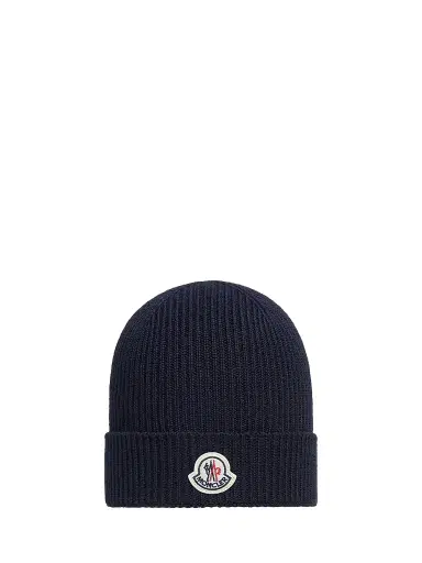 Moncler Men's Beanie Hat in Wool - Navy Blue | Thumbnail 1 Moncler Men's Beanie Hat in Wool - Navy Blue | Thumbnail 1