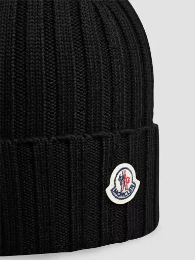 Moncler Women's Beanie Hat in Wool - Black | Thumbnail 3 Moncler Women's Beanie Hat in Wool - Black | Thumbnail 3