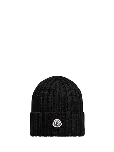 Moncler Women's Beanie Hat in Wool - Black | Thumbnail 1 Moncler Women's Beanie Hat in Wool - Black | Thumbnail 1