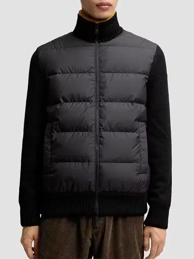 Moncler Men's Down-Filled Cardigan in Wool - Black | Thumbnail 2 Moncler Men's Down-Filled Cardigan in Wool - Black | Thumbnail 2
