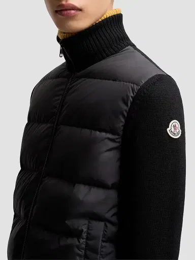 Moncler Men's Down-Filled Cardigan in Wool - Black | Thumbnail 4 Moncler Men's Down-Filled Cardigan in Wool - Black | Thumbnail 4