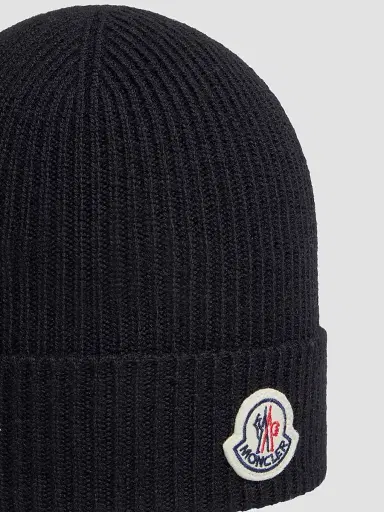 Moncler Men's Beanie Hat in Wool - Black | Thumbnail 3 Moncler Men's Beanie Hat in Wool - Black | Thumbnail 3