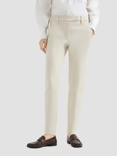 Brunello Cucinelli Women's Stretch Cotton Cover Slim Fit Trousers - Milk - Size 16 | Thumbnail 2 Brunello Cucinelli Women's Stretch Cotton Cover Slim Fit Trousers - Milk - Size 16 | Thumbnail 2