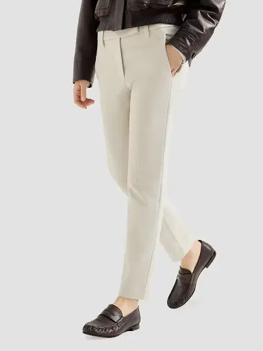 Brunello Cucinelli Women's Stretch Cotton Cover Slim Fit Trousers - Milk - Size 16 | Thumbnail 4 Brunello Cucinelli Women's Stretch Cotton Cover Slim Fit Trousers - Milk - Size 16 | Thumbnail 4