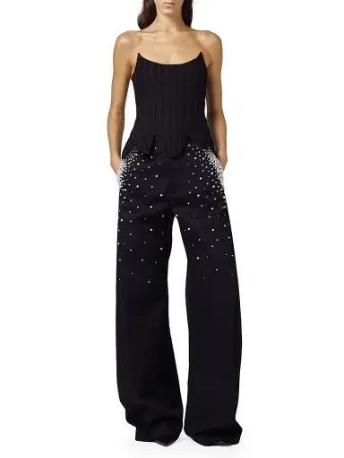 GIUSEPPE DI MORABITO Women's Act II: The Fall of Icarus Imitation Pearl-Embellished Low-Rise Jeans - Black - Size 6 | Thumbnail 2 GIUSEPPE DI MORABITO Women's Act II: The Fall of Icarus Imitation Pearl-Embellished Low-Rise Jeans - Black - Size 6 | Thumbnail 2