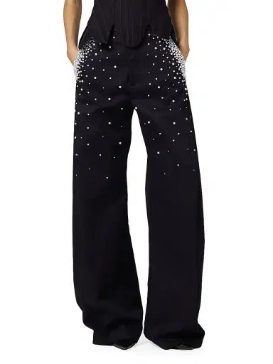 GIUSEPPE DI MORABITO Women's Act II: The Fall of Icarus Imitation Pearl-Embellished Low-Rise Jeans - Black - Size 6 | Thumbnail 1 GIUSEPPE DI MORABITO Women's Act II: The Fall of Icarus Imitation Pearl-Embellished Low-Rise Jeans - Black - Size 6 | Thumbnail 1