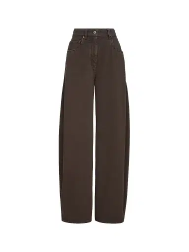 Brunello Cucinelli Women's Dyed Denim Wide Jeans with Monili - Pine Cone Brown - Size 16 | Thumbnail 1 Brunello Cucinelli Women's Dyed Denim Wide Jeans with Monili - Pine Cone Brown - Size 16 | Thumbnail 1