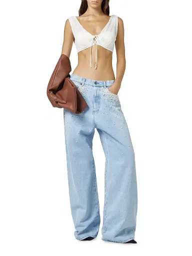 GIUSEPPE DI MORABITO Women's Act II: The Fall of Icarus Imitation Pearl-Embellished Wide-Leg Jeans | Thumbnail 2 GIUSEPPE DI MORABITO Women's Act II: The Fall of Icarus Imitation Pearl-Embellished Wide-Leg Jeans | Thumbnail 2