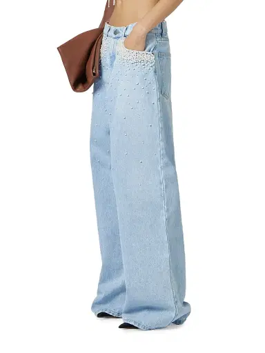 GIUSEPPE DI MORABITO Women's Act II: The Fall of Icarus Imitation Pearl-Embellished Wide-Leg Jeans | Thumbnail 3 GIUSEPPE DI MORABITO Women's Act II: The Fall of Icarus Imitation Pearl-Embellished Wide-Leg Jeans | Thumbnail 3