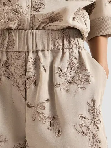 Brunello Cucinelli Women's Cotton Organza Shorts with Dazzling Broderie Anglaise - Espresso - Size 12 | Thumbnail 5 Brunello Cucinelli Women's Cotton Organza Shorts with Dazzling Broderie Anglaise - Espresso - Size 12 | Thumbnail 5