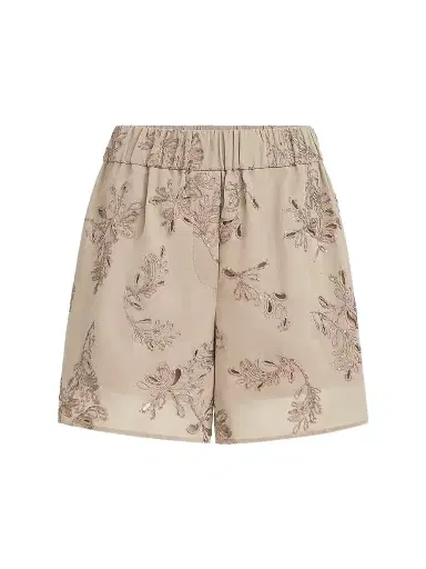 Brunello Cucinelli Women's Cotton Organza Shorts with Dazzling Broderie Anglaise - Espresso - Size 12 | Thumbnail 1 Brunello Cucinelli Women's Cotton Organza Shorts with Dazzling Broderie Anglaise - Espresso - Size 12 | Thumbnail 1