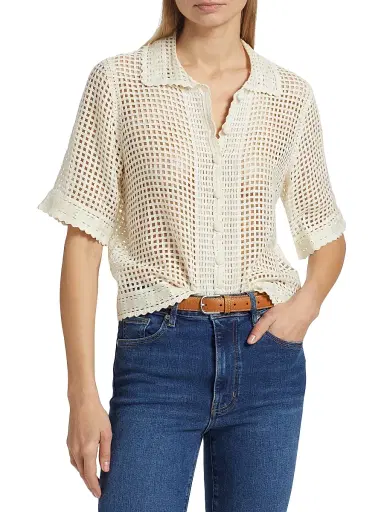 Frame Women's The Crochet Short-Sleeve Top - Cream | Thumbnail 3 Frame Women's The Crochet Short-Sleeve Top - Cream | Thumbnail 3