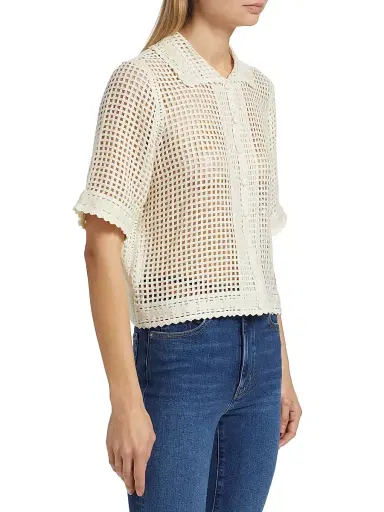 Frame Women's The Crochet Short-Sleeve Top - Cream | Thumbnail 4 Frame Women's The Crochet Short-Sleeve Top - Cream | Thumbnail 4