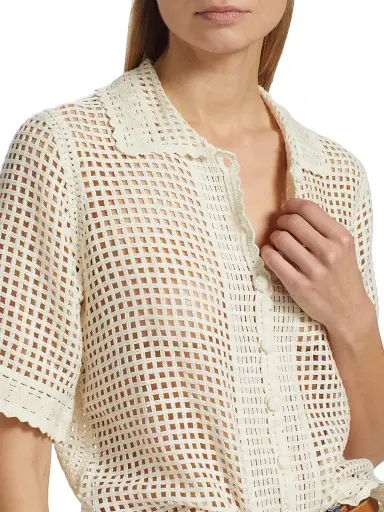 Frame Women's The Crochet Short-Sleeve Top - Cream | Thumbnail 6 Frame Women's The Crochet Short-Sleeve Top - Cream | Thumbnail 6