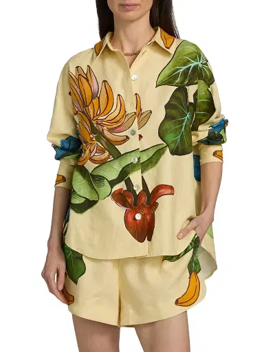 Farm Rio Women's Fruit-Print Linen-Blend Shirt - Yellow - Size XL | Thumbnail 3 Farm Rio Women's Fruit-Print Linen-Blend Shirt - Yellow - Size XL | Thumbnail 3