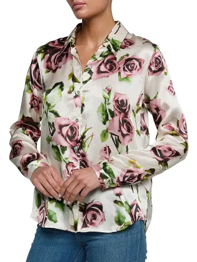 L'Agence Women's Tyler Floral Silk Shirt - Ecru Romantic Rose - Size XL | Thumbnail 3 L'Agence Women's Tyler Floral Silk Shirt - Ecru Romantic Rose - Size XL | Thumbnail 3