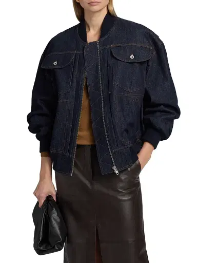 Co Women's Denim Cotton Bomber Jacket - Indigo - Size XL | Thumbnail 3 Co Women's Denim Cotton Bomber Jacket - Indigo - Size XL | Thumbnail 3