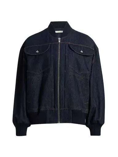 Co Women's Denim Cotton Bomber Jacket - Indigo - Size XL | Thumbnail 1 Co Women's Denim Cotton Bomber Jacket - Indigo - Size XL | Thumbnail 1