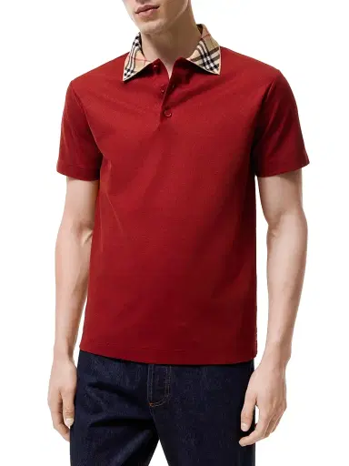 Burberry Men's Evan Check Cotton Piqué Polo Shirt - Vineyard Red - Size XXL | Thumbnail 2 Burberry Men's Evan Check Cotton Piqué Polo Shirt - Vineyard Red - Size XXL | Thumbnail 2