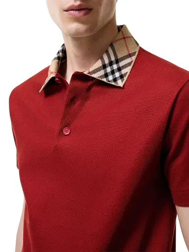 Burberry Men's Evan Check Cotton Piqué Polo Shirt - Vineyard Red - Size XXL | Thumbnail 3 Burberry Men's Evan Check Cotton Piqué Polo Shirt - Vineyard Red - Size XXL | Thumbnail 3