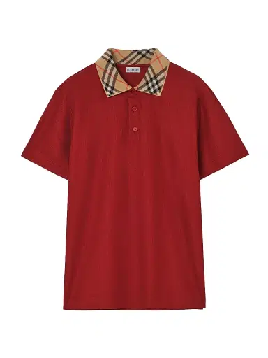 Burberry Men's Evan Check Cotton Piqué Polo Shirt - Vineyard Red - Size XXL | Thumbnail 1 Burberry Men's Evan Check Cotton Piqué Polo Shirt - Vineyard Red - Size XXL | Thumbnail 1