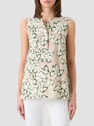 Akris punto Women's Papercut Flower Print Cotton Tunic Top - Beige Cream Olive | Thumbnail 4 Akris punto Women's Papercut Flower Print Cotton Tunic Top - Beige Cream Olive | Thumbnail 4